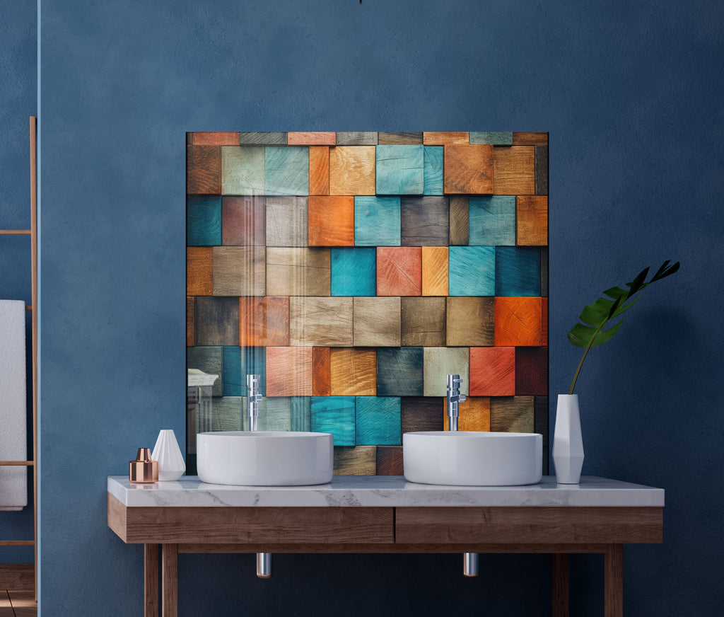 Rustic Patchwork Artistic - Glass Kitchen Backsplash-BacksplashArtworks
