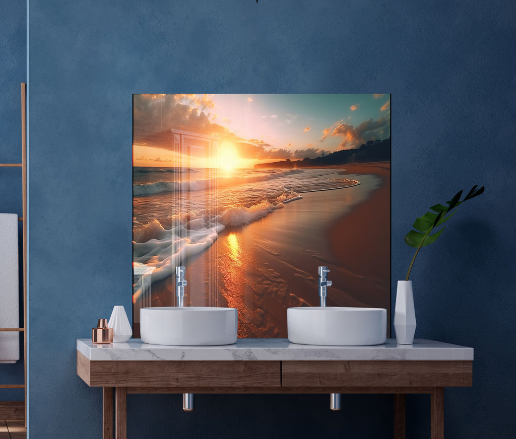 Golden Beach Sunset Wall Art – Tempered Glass Kitchen Backsplash-BacksplashArtworks