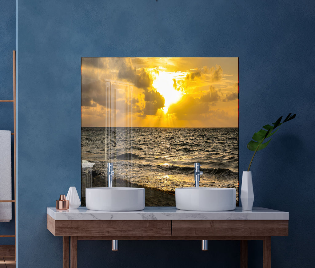 Golden Ocean Sunset Wall Art – Tempered Glass Kitchen Backsplash-BacksplashArtworks