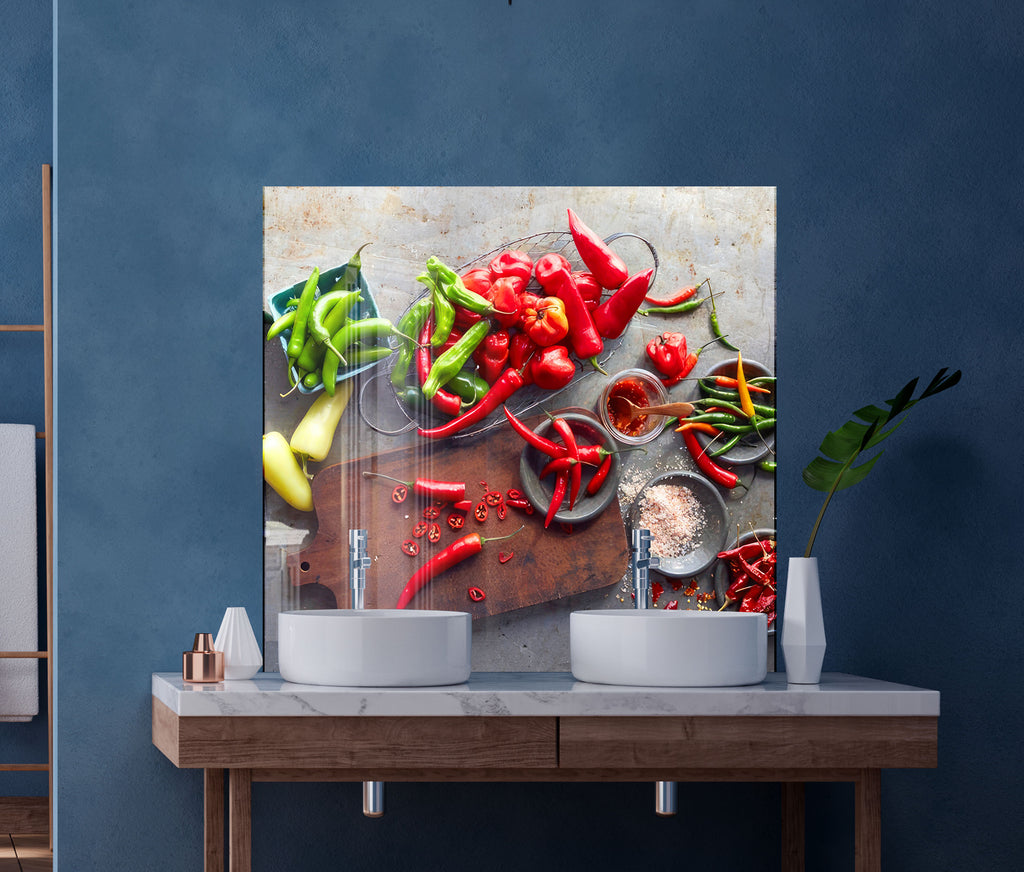Colorful Chili Pepper Glass Kitchen Backsplash – Spicy Pepper Design-BacksplashArtworks