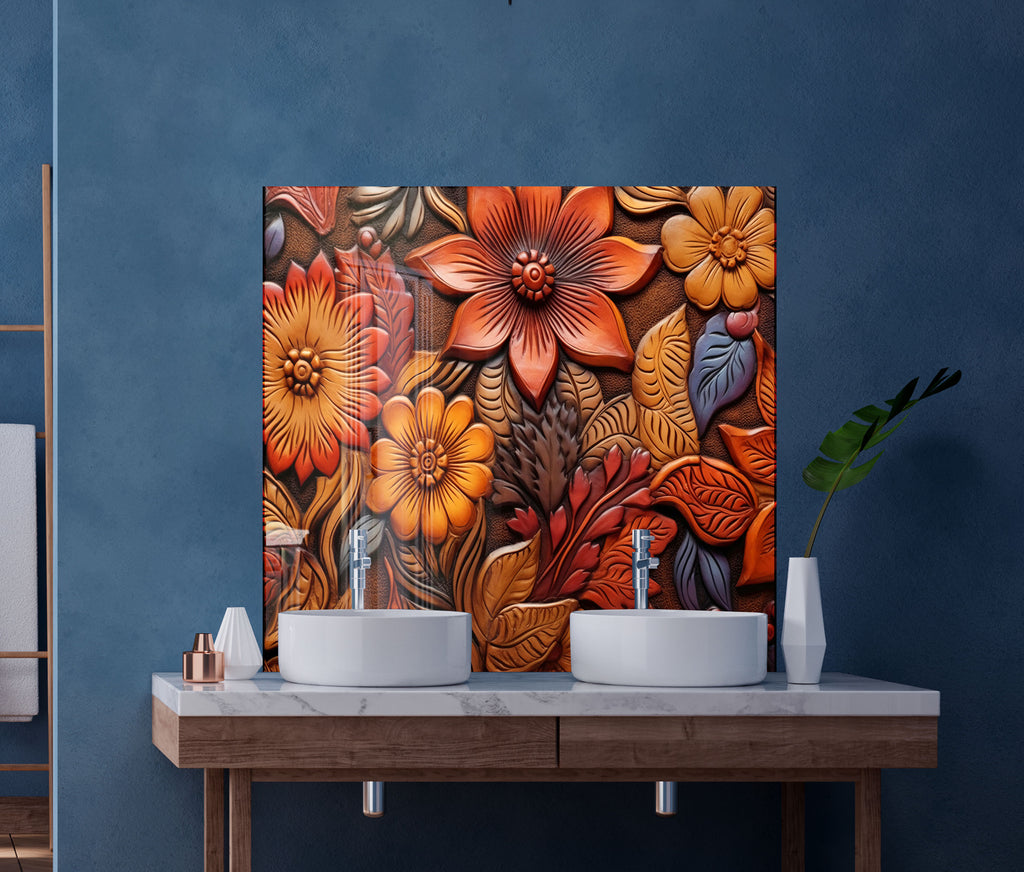 Autumn Blossom Engraved - Glass Kitchen Backsplash-BacksplashArtworks