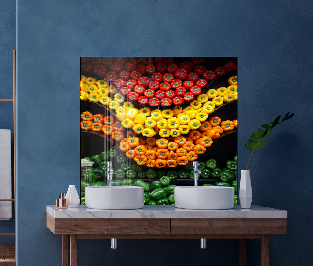 Colorful Bell Pepper Glass Kitchen Backsplash – Fresh Vegetable Design-BacksplashArtworks