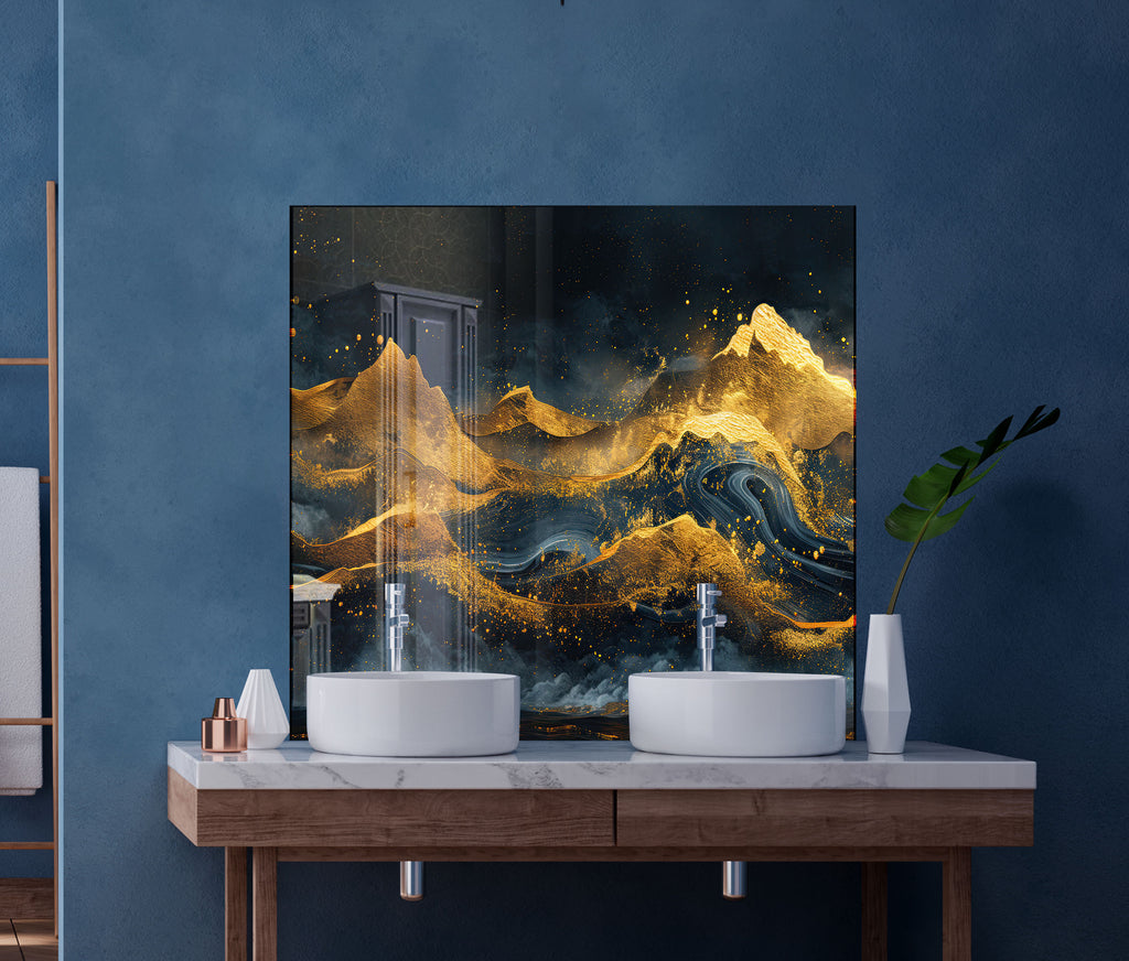 Golden Peaks - Glass Kitchen Backsplash-BacksplashArtworks