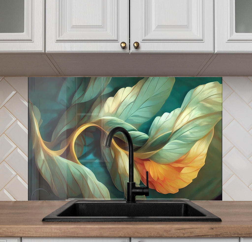Whimsical Leaves – Glass Kitchen Backsplash-BacksplashArtworks