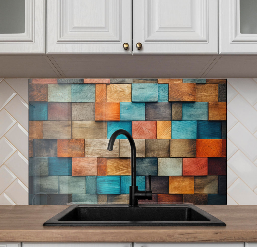 Rustic Patchwork Artistic - Glass Kitchen Backsplash-BacksplashArtworks
