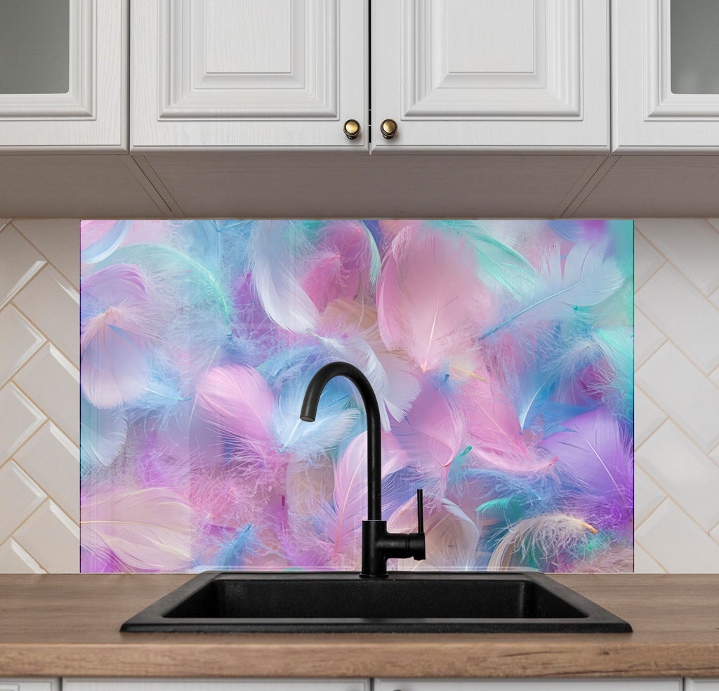 Feathered Bliss – Glass Kitchen Backsplash-BacksplashArtworks