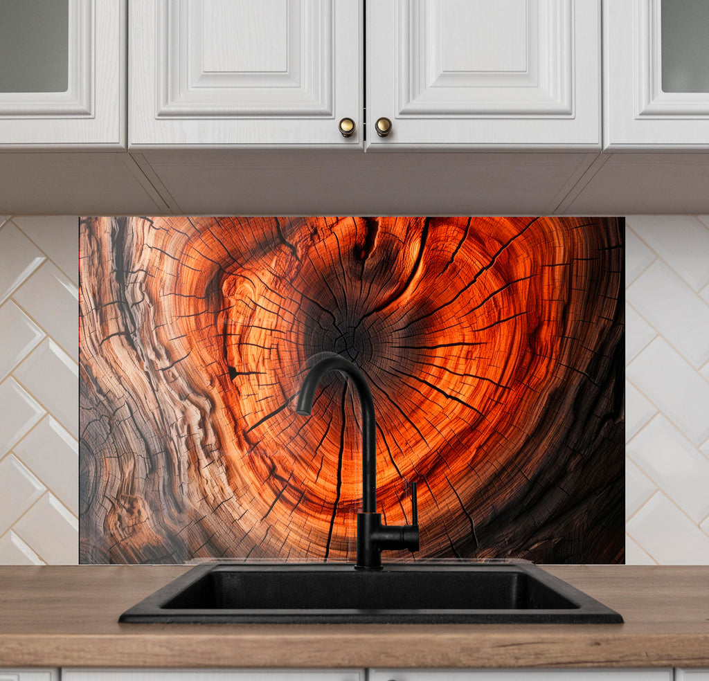 Natural Tree Ring - Glass Kitchen Backsplash-BacksplashArtworks