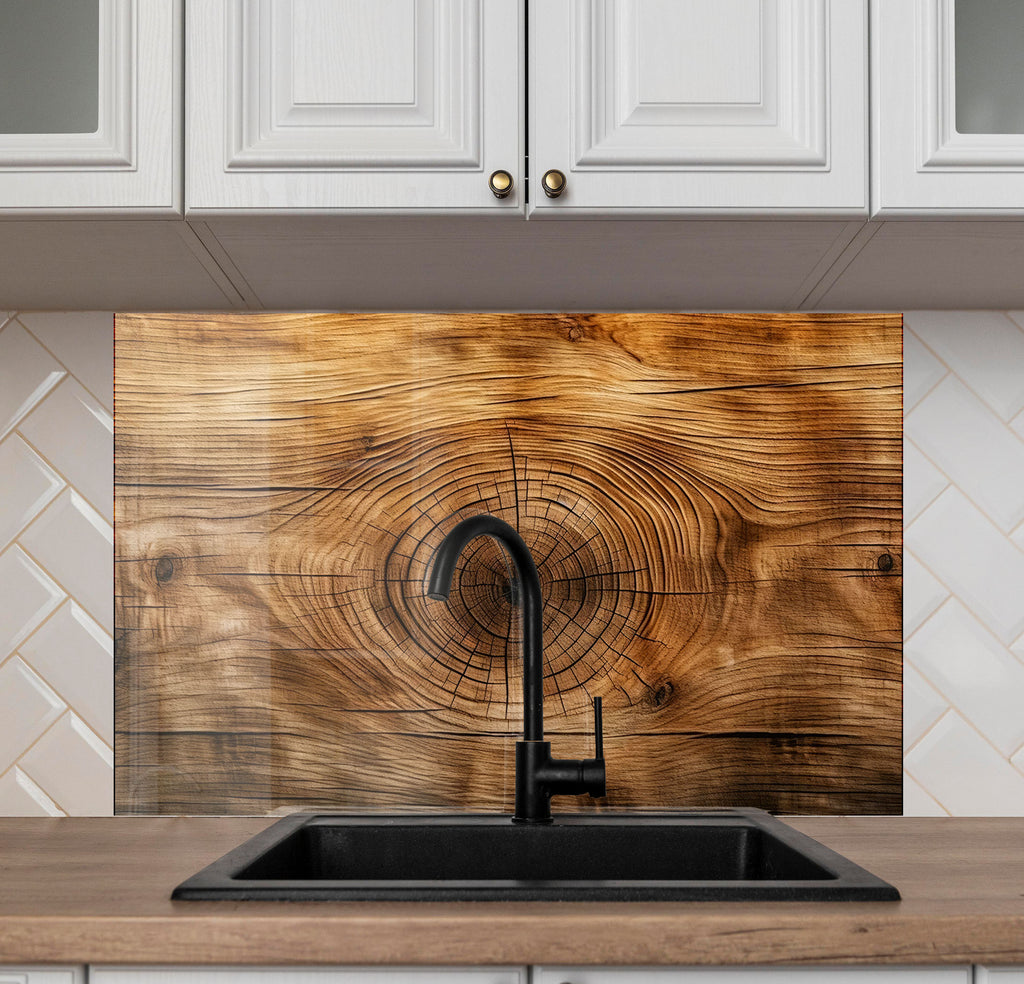 Natural Wood Grain - Glass Kitchen Backsplash-BacksplashArtworks
