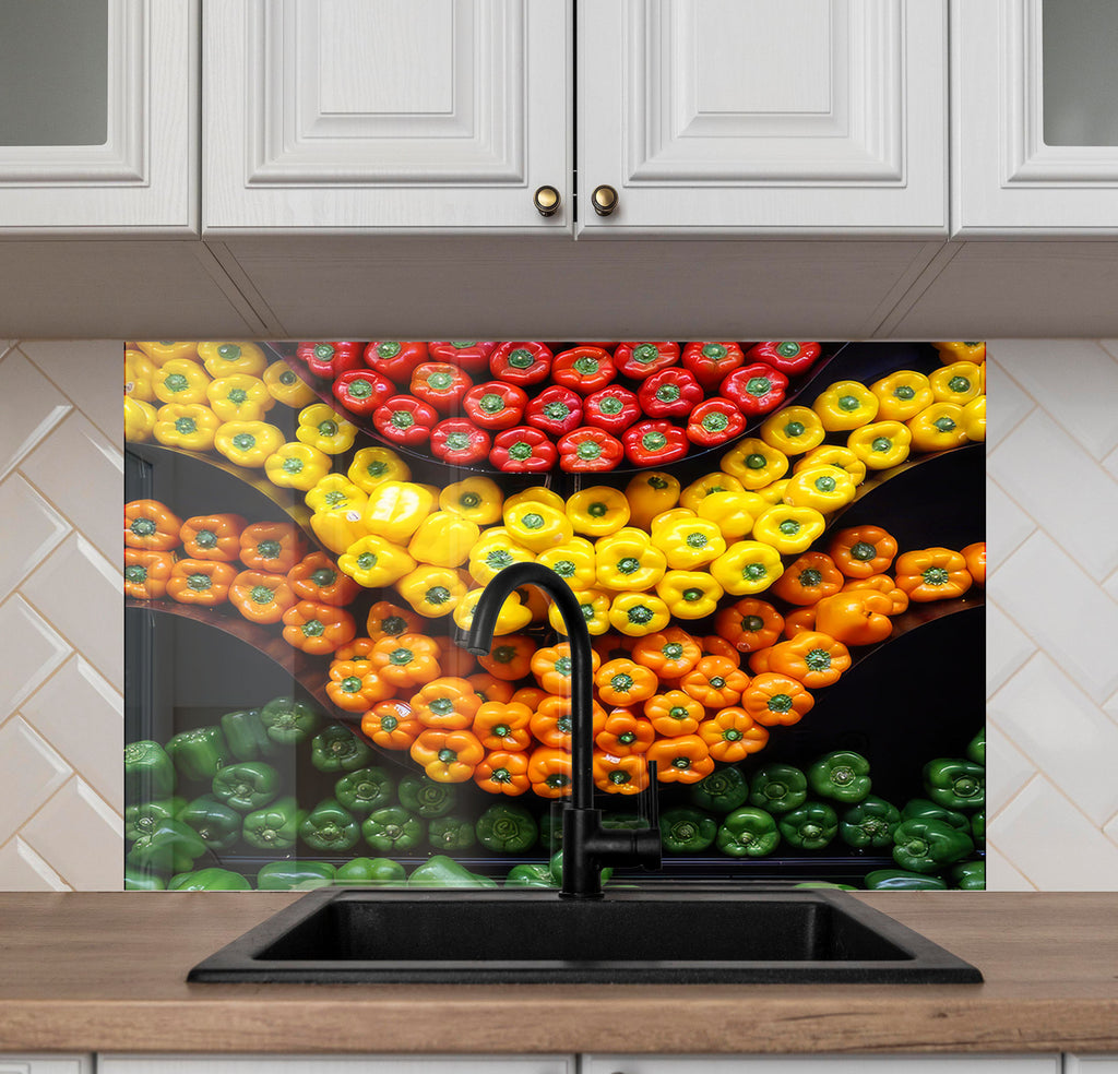 Colorful Bell Pepper Glass Kitchen Backsplash – Fresh Vegetable Design-BacksplashArtworks