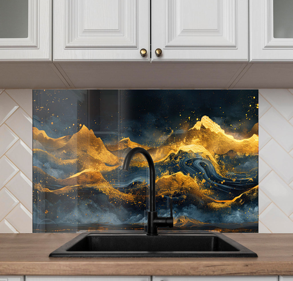 Golden Peaks - Glass Kitchen Backsplash-BacksplashArtworks