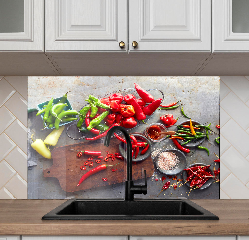 Colorful Chili Pepper Glass Kitchen Backsplash – Spicy Pepper Design-BacksplashArtworks