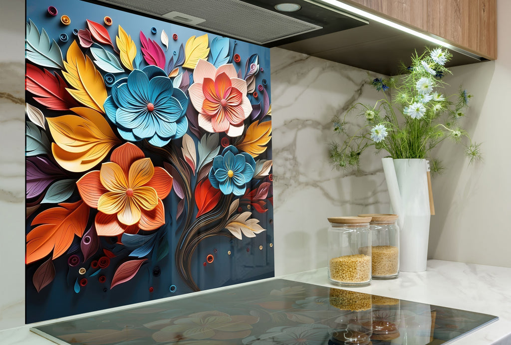 Autumn Bloom Artwork - Glass Kitchen Backsplash-BacksplashArtworks