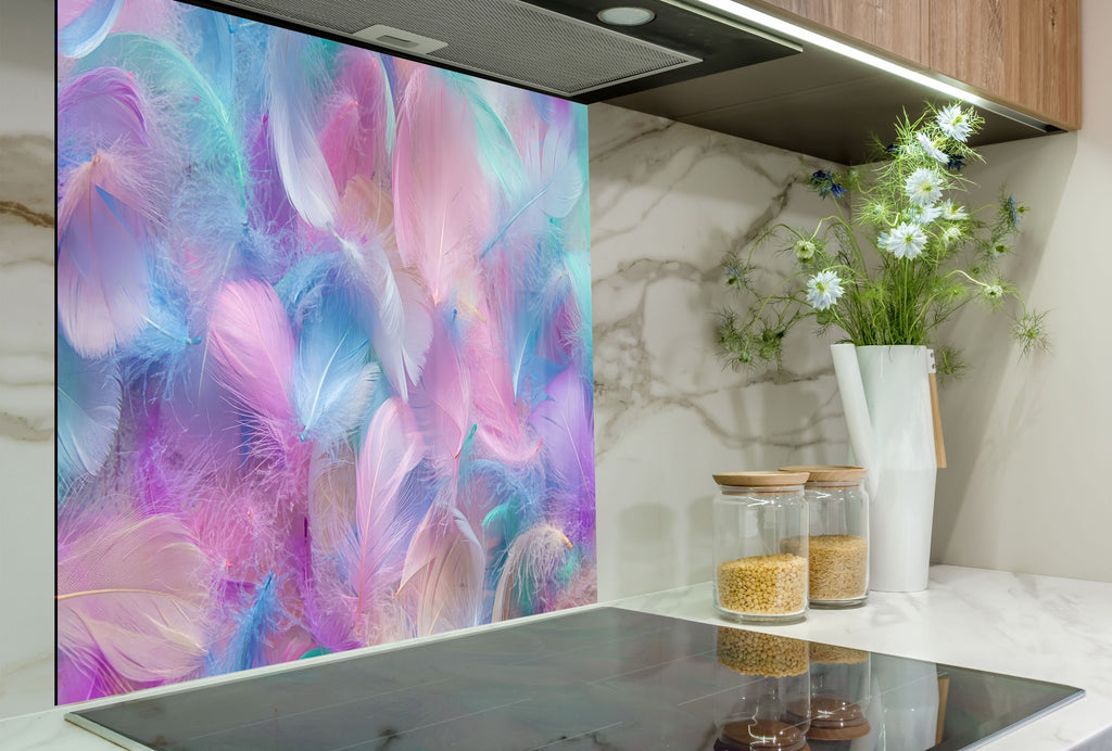 Feathered Bliss – Glass Kitchen Backsplash-BacksplashArtworks