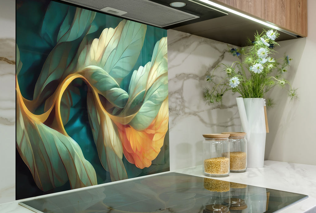 Whimsical Leaves – Glass Kitchen Backsplash-BacksplashArtworks