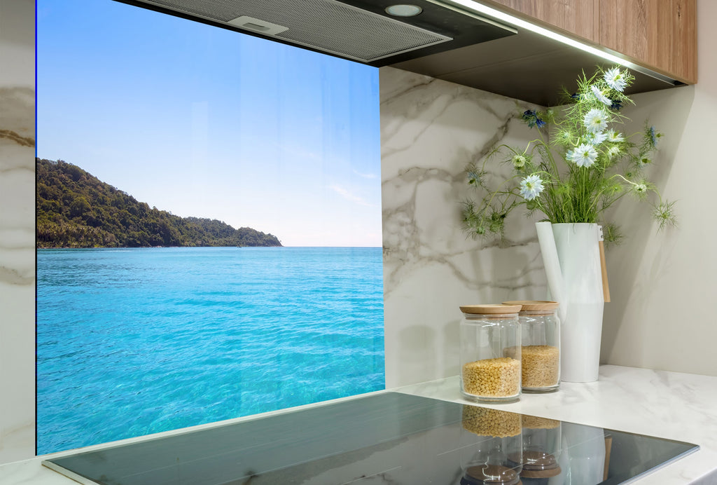 Crystal Blue Ocean Wall Art – Tempered Glass Kitchen Backsplash-BacksplashArtworks