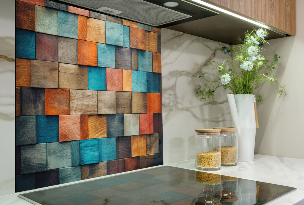 Rustic Patchwork Artistic - Glass Kitchen Backsplash-BacksplashArtworks