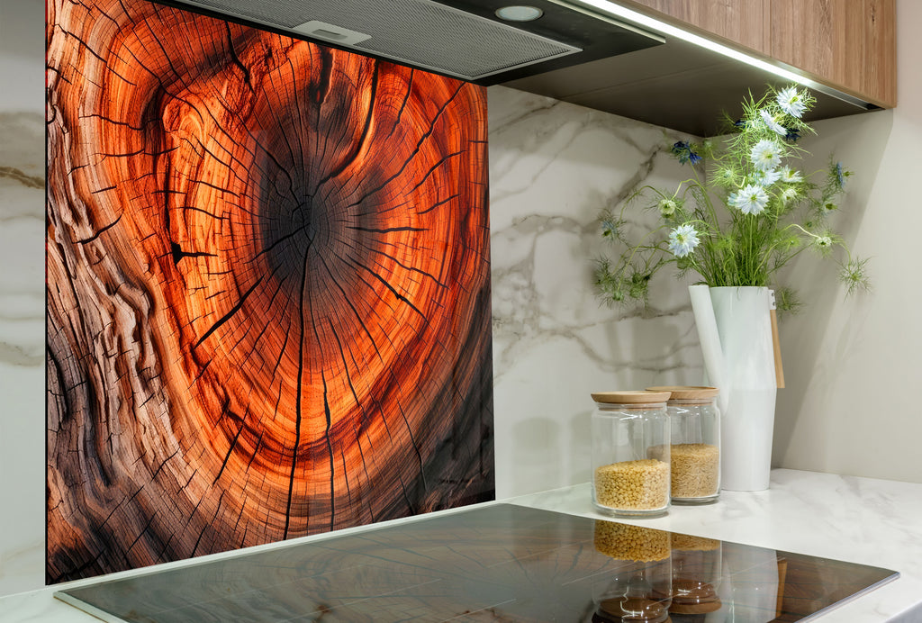 Natural Tree Ring - Glass Kitchen Backsplash-BacksplashArtworks