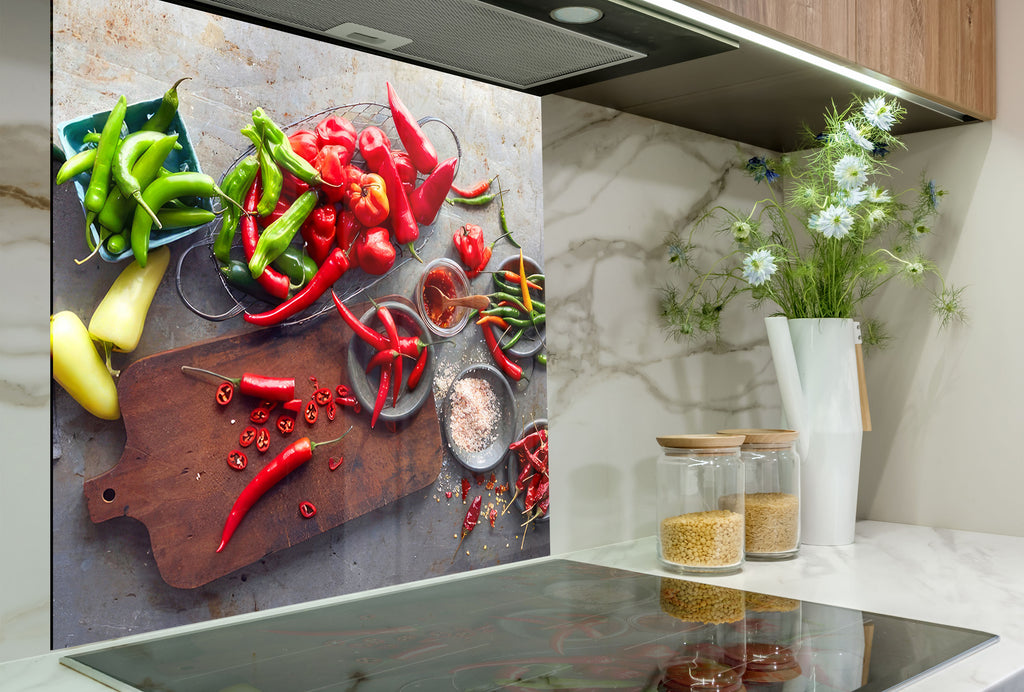 Colorful Chili Pepper Glass Kitchen Backsplash – Spicy Pepper Design-BacksplashArtworks