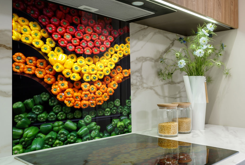 Colorful Bell Pepper Glass Kitchen Backsplash – Fresh Vegetable Design-BacksplashArtworks