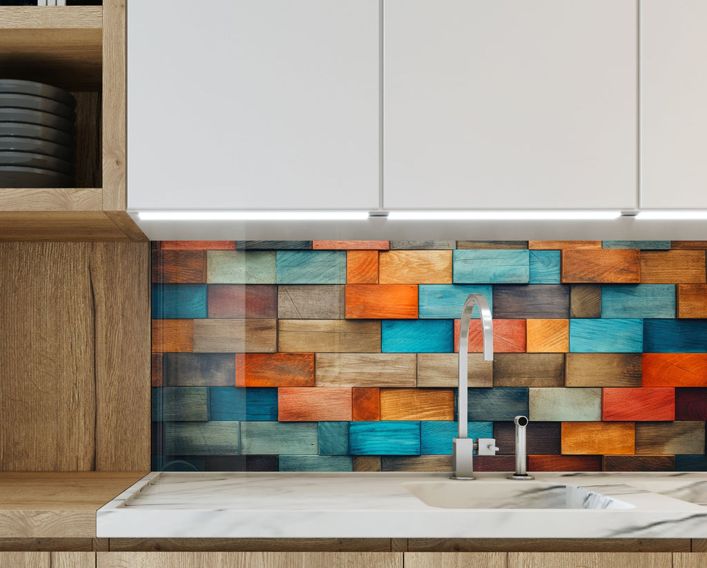 Rustic Patchwork Artistic - Glass Kitchen Backsplash-BacksplashArtworks