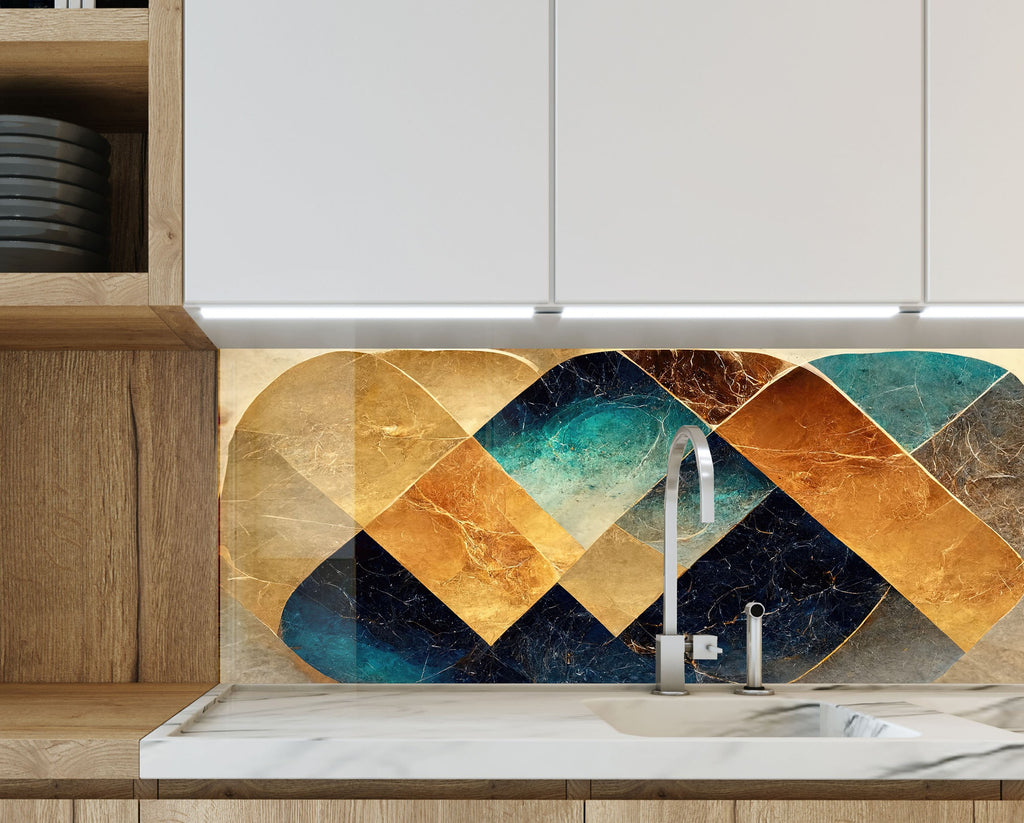 Luxurious Geometric Harmony – Glass Kitchen Backsplash-BacksplashArtworks