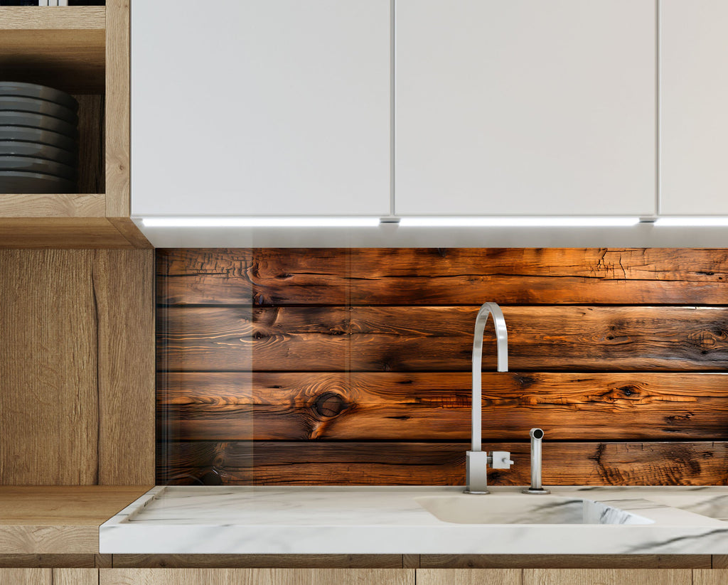 Burnt Wood - Glass Kitchen Backsplash-BacksplashArtworks