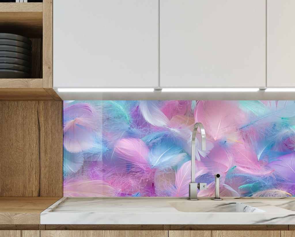 Feathered Bliss – Glass Kitchen Backsplash-BacksplashArtworks