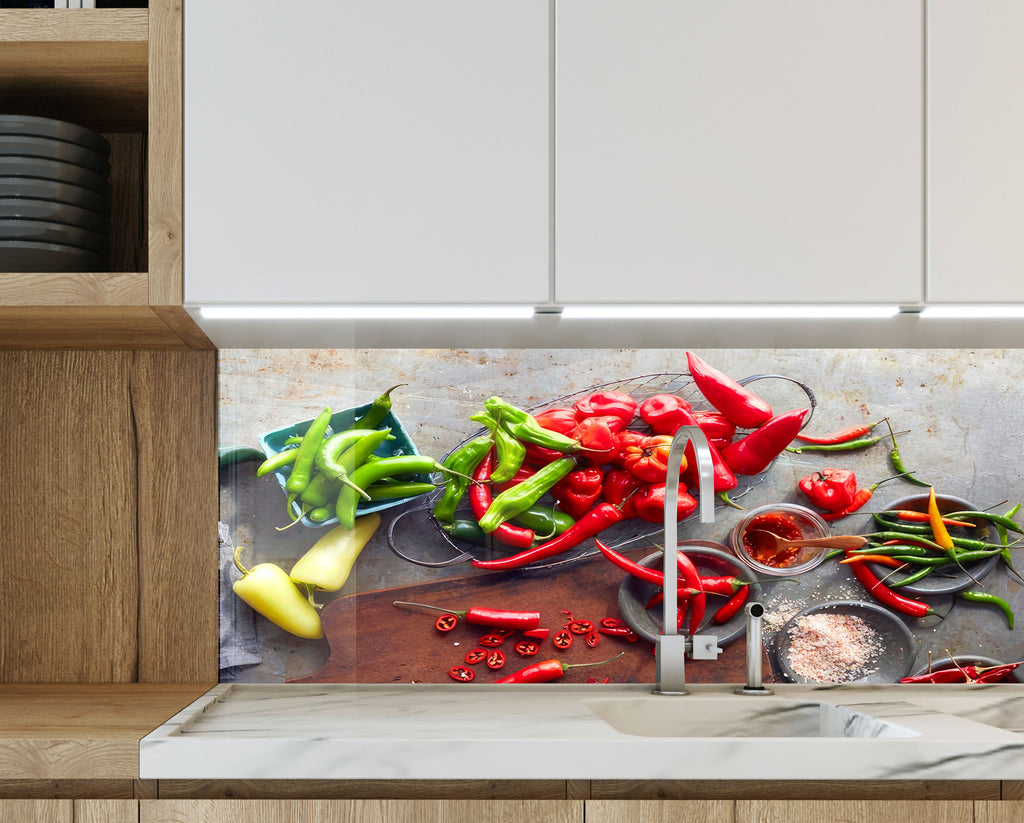 Colorful Chili Pepper Glass Kitchen Backsplash – Spicy Pepper Design-BacksplashArtworks