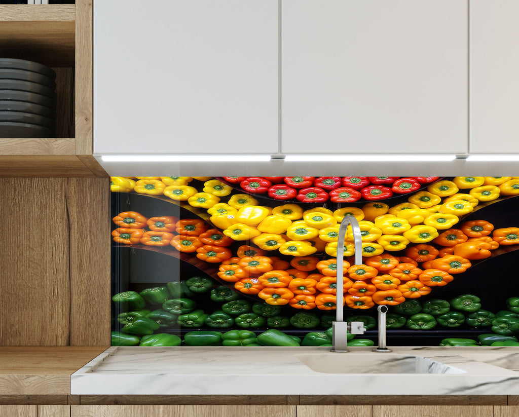 Colorful Bell Pepper Glass Kitchen Backsplash – Fresh Vegetable Design-BacksplashArtworks