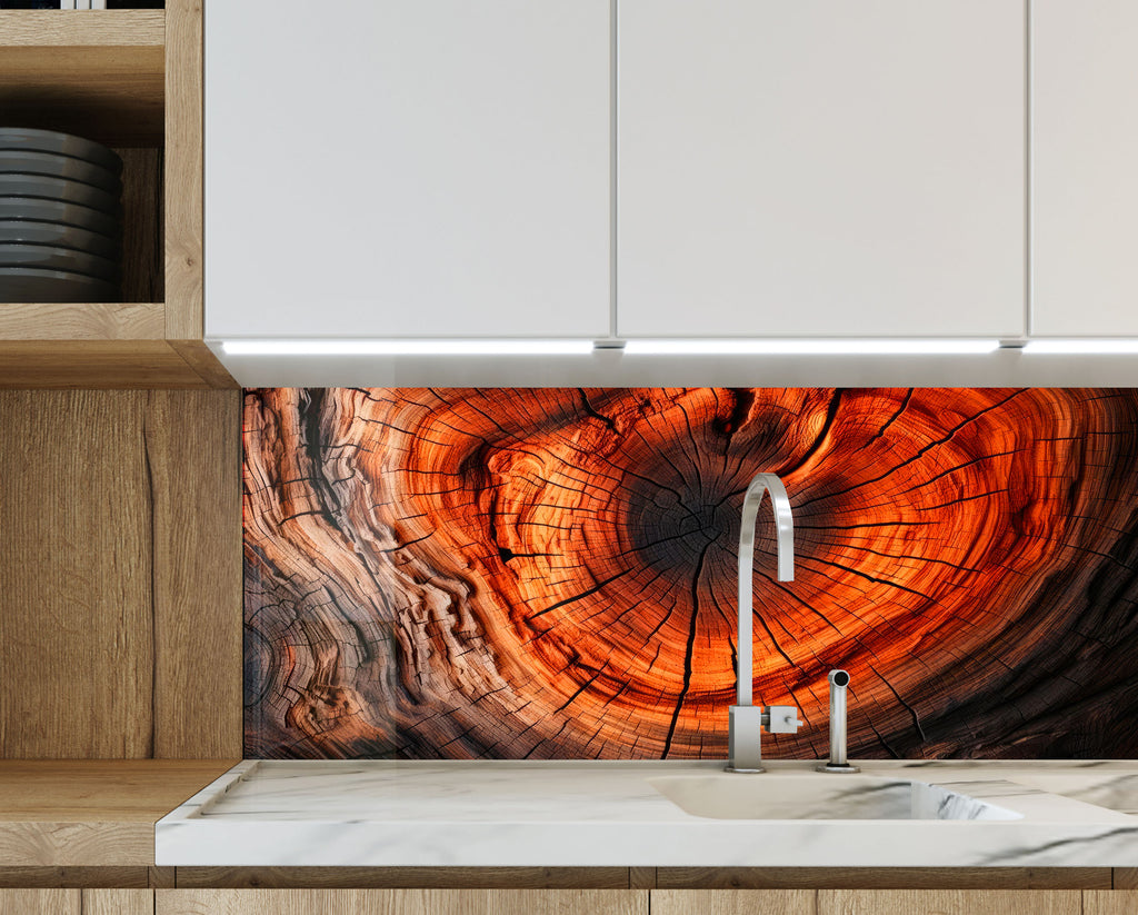 Natural Tree Ring - Glass Kitchen Backsplash-BacksplashArtworks