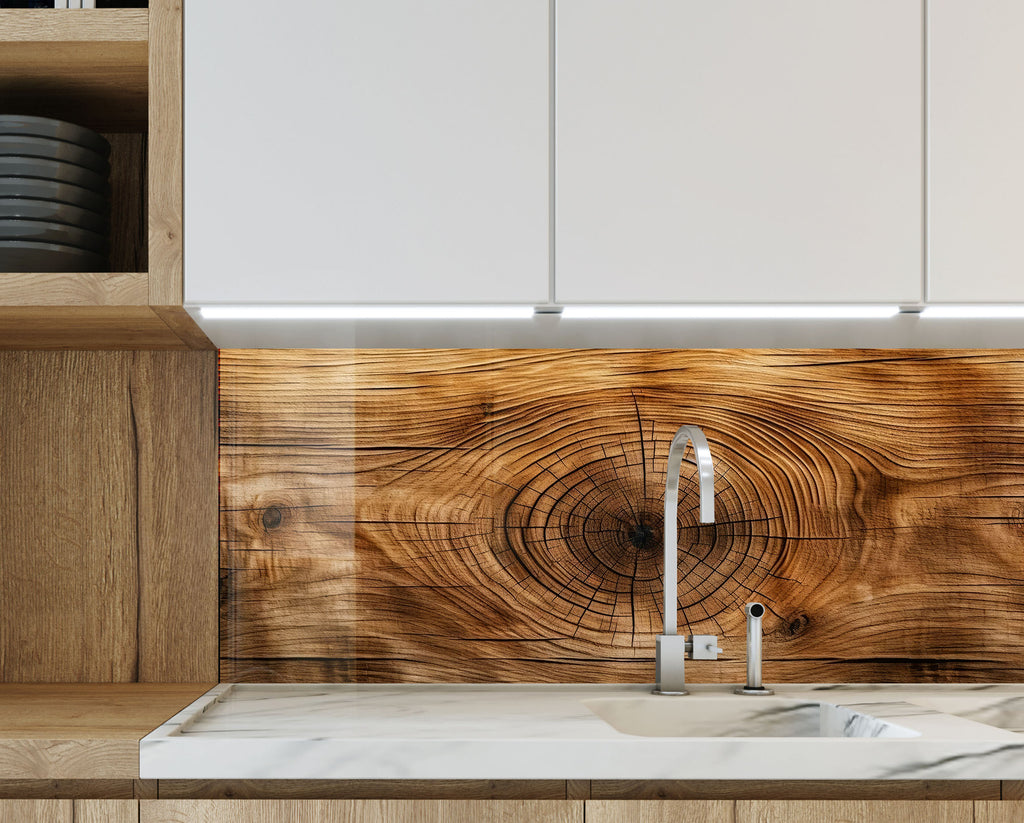 Natural Wood Grain - Glass Kitchen Backsplash-BacksplashArtworks