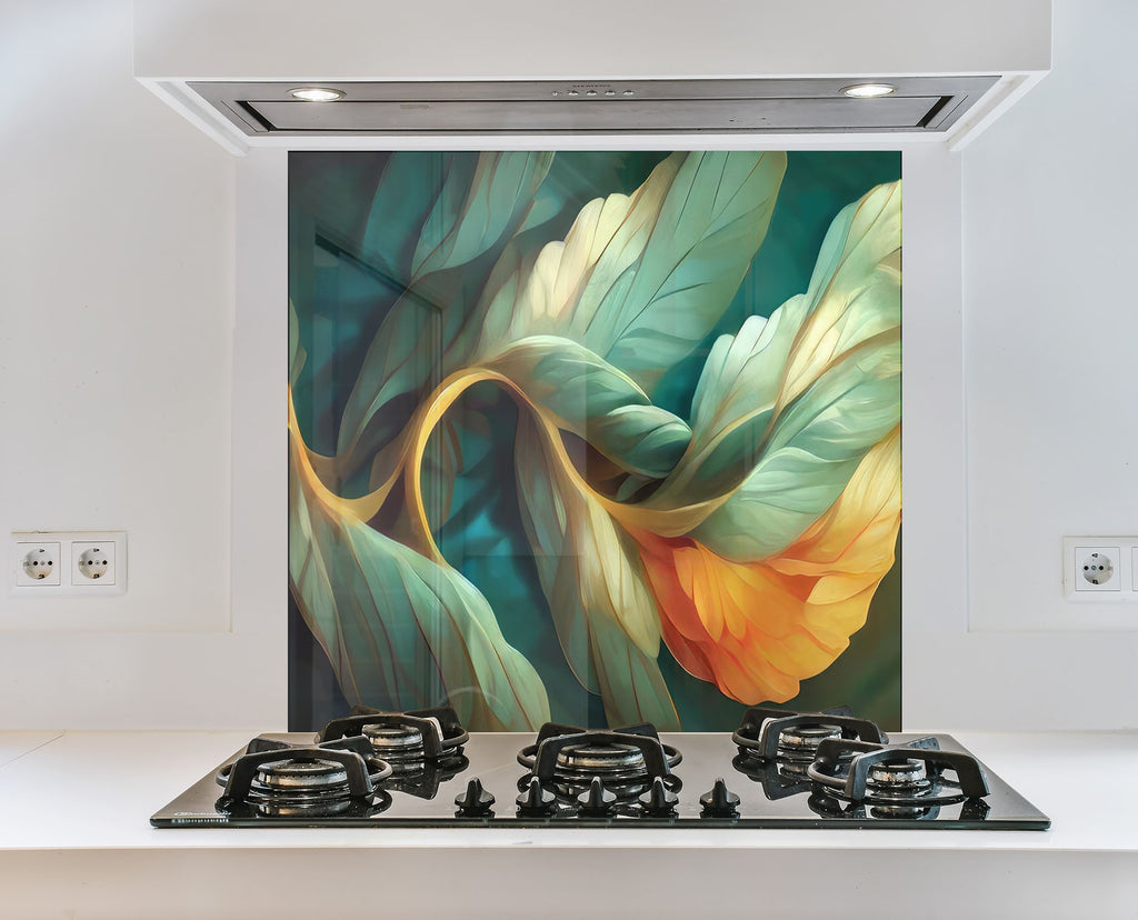 Whimsical Leaves – Glass Kitchen Backsplash-BacksplashArtworks