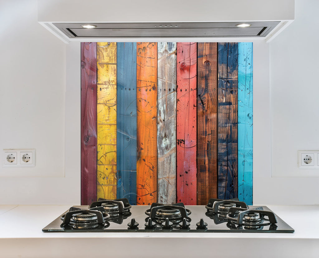 Colorful Wood Panel - Glass Kitchen Backsplash-BacksplashArtworks