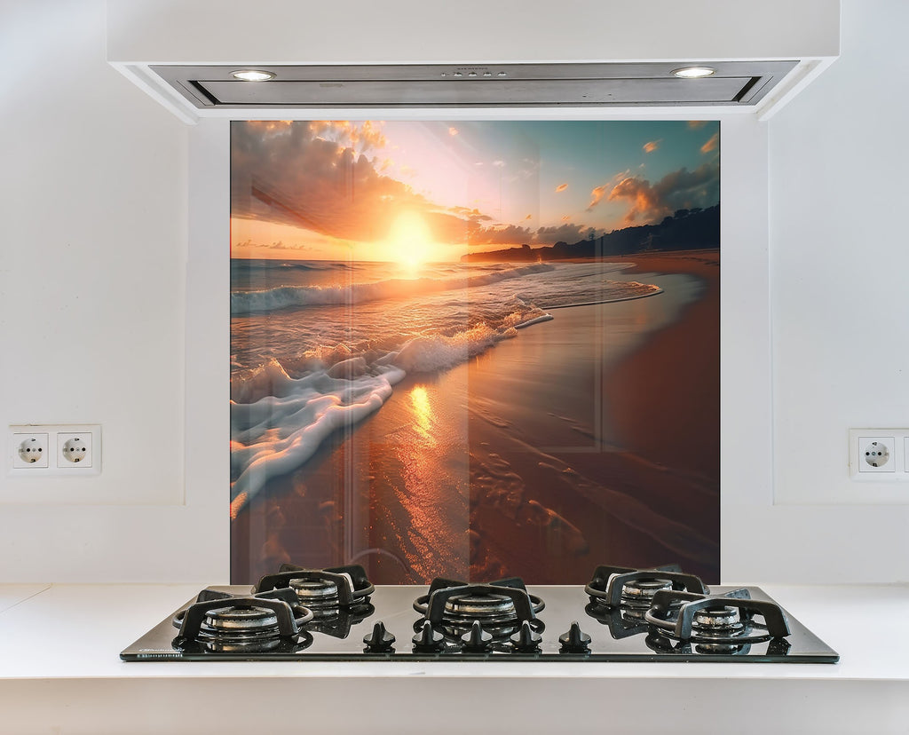 Golden Beach Sunset Wall Art – Tempered Glass Kitchen Backsplash-BacksplashArtworks