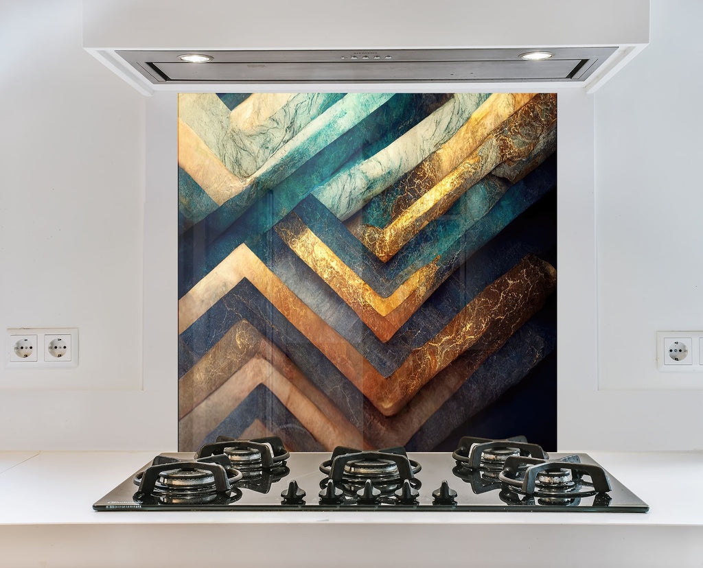 Geometric Luxe – Glass Kitchen Backsplash-BacksplashArtworks