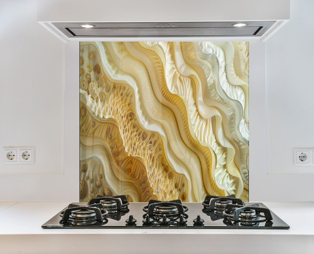 Golden Wave – Tempered Glass Kitchen Backsplash-BacksplashArtworks