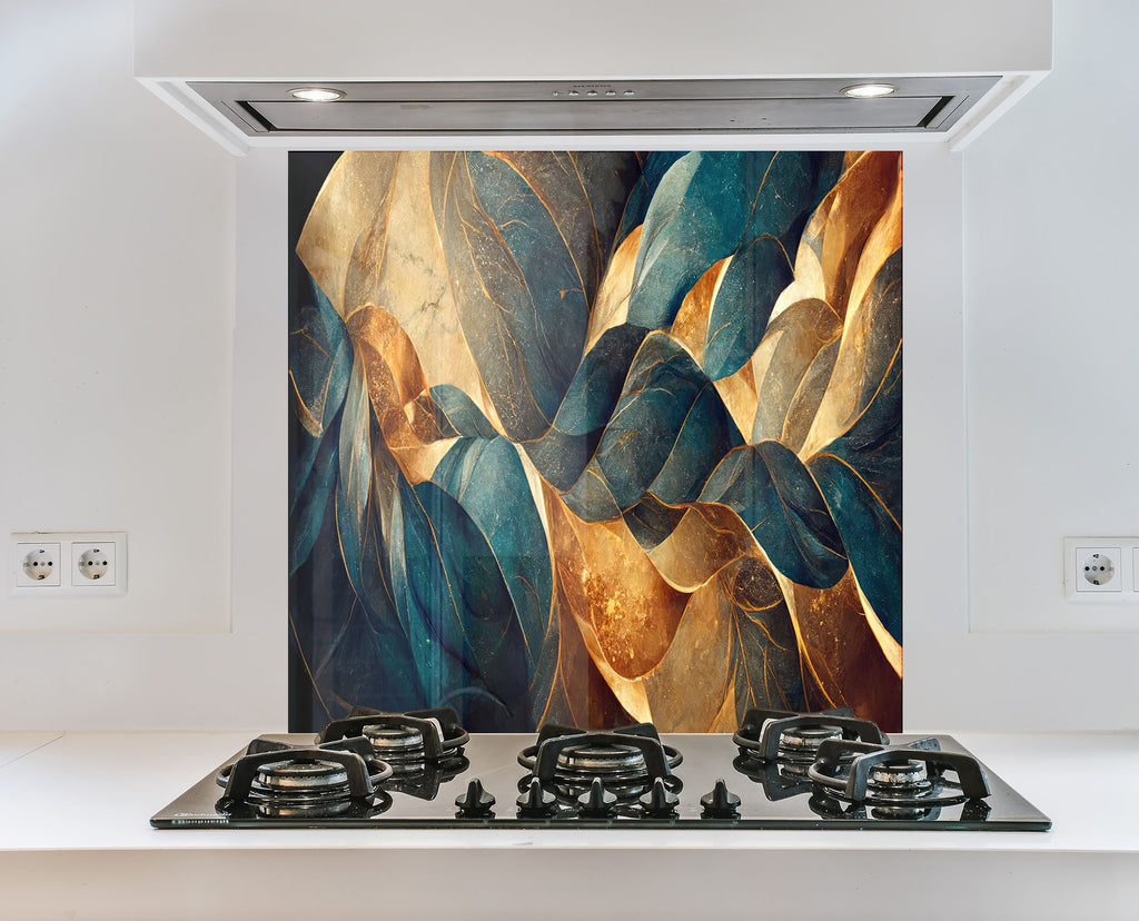 Golden Flow – Luxurious - Glass Kitchen Backsplash-BacksplashArtworks