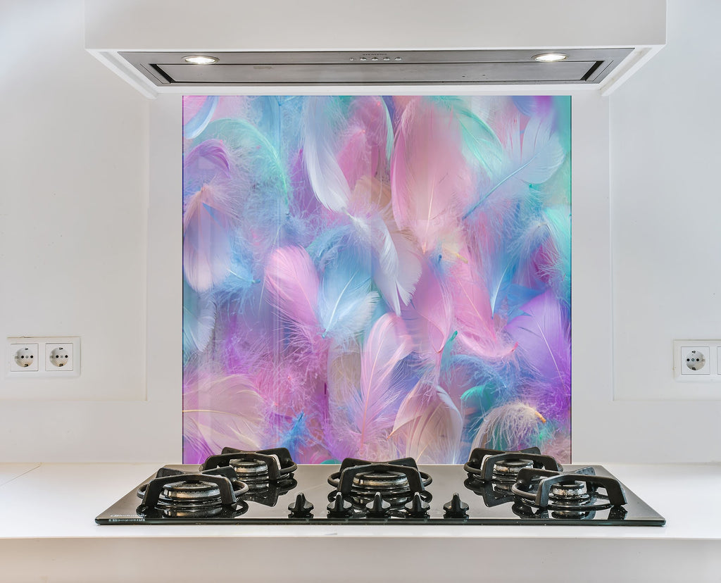Feathered Bliss – Glass Kitchen Backsplash-BacksplashArtworks