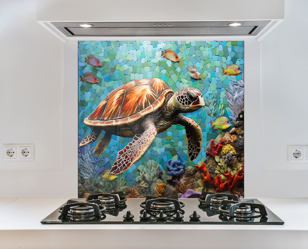 Ocean Mosaic Sea Turtle – Glass Kitchen Backsplash-BacksplashArtworks
