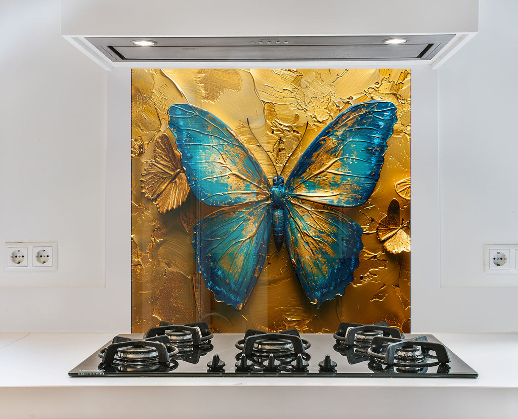 Golden Butterfly – Glass Kitchen Backsplash-BacksplashArtworks