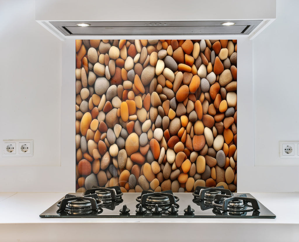 Zen Spa Stones Glass Backsplash – Smooth River Rocks Design-BacksplashArtworks