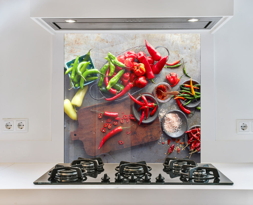 Colorful Chili Pepper Glass Kitchen Backsplash – Spicy Pepper Design-BacksplashArtworks