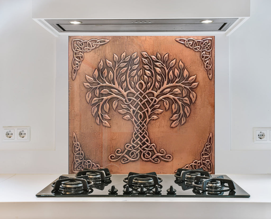 Celtic Tree of Life - Copper-Toned Glass Kitchen Backsplash-BacksplashArtworks
