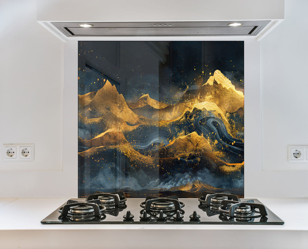 Golden Peaks - Glass Kitchen Backsplash-BacksplashArtworks