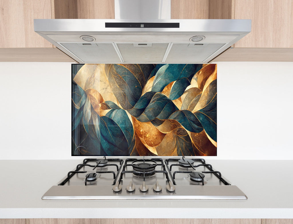 Golden Flow – Luxurious - Glass Kitchen Backsplash-BacksplashArtworks