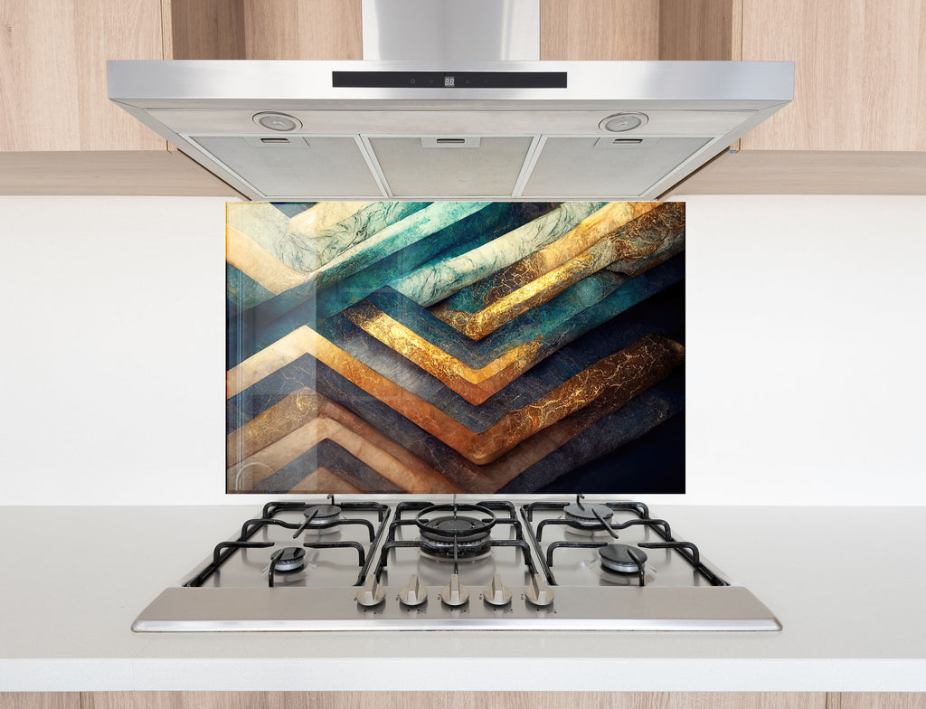Geometric Luxe – Glass Kitchen Backsplash-BacksplashArtworks