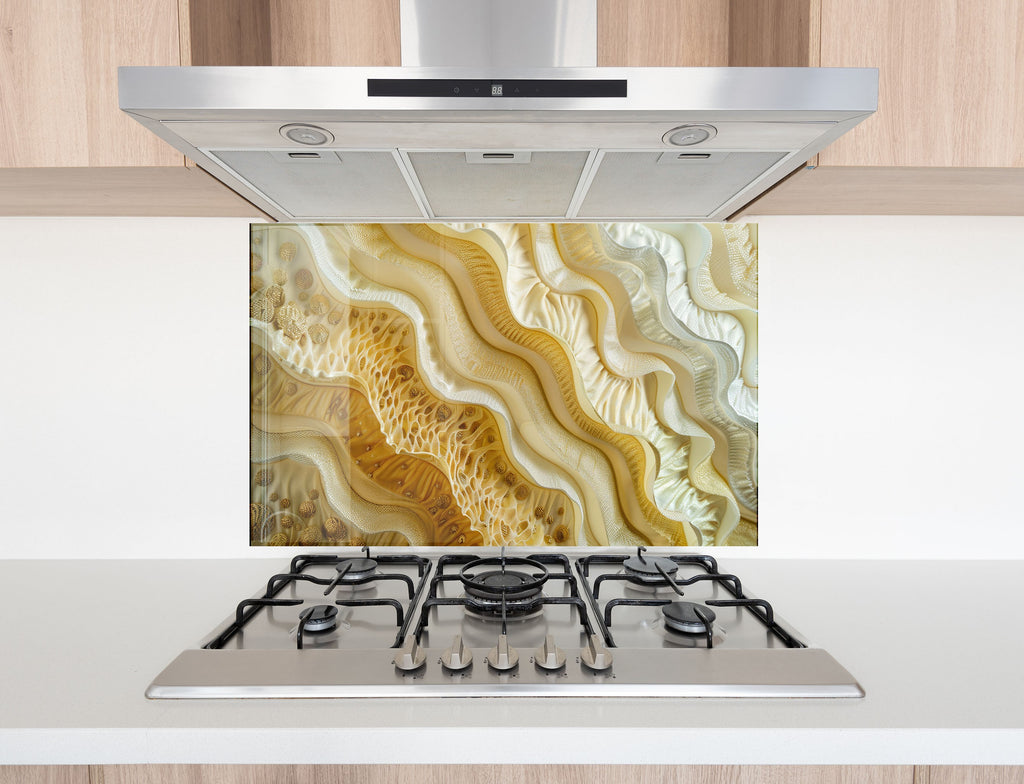 Golden Wave – Tempered Glass Kitchen Backsplash-BacksplashArtworks