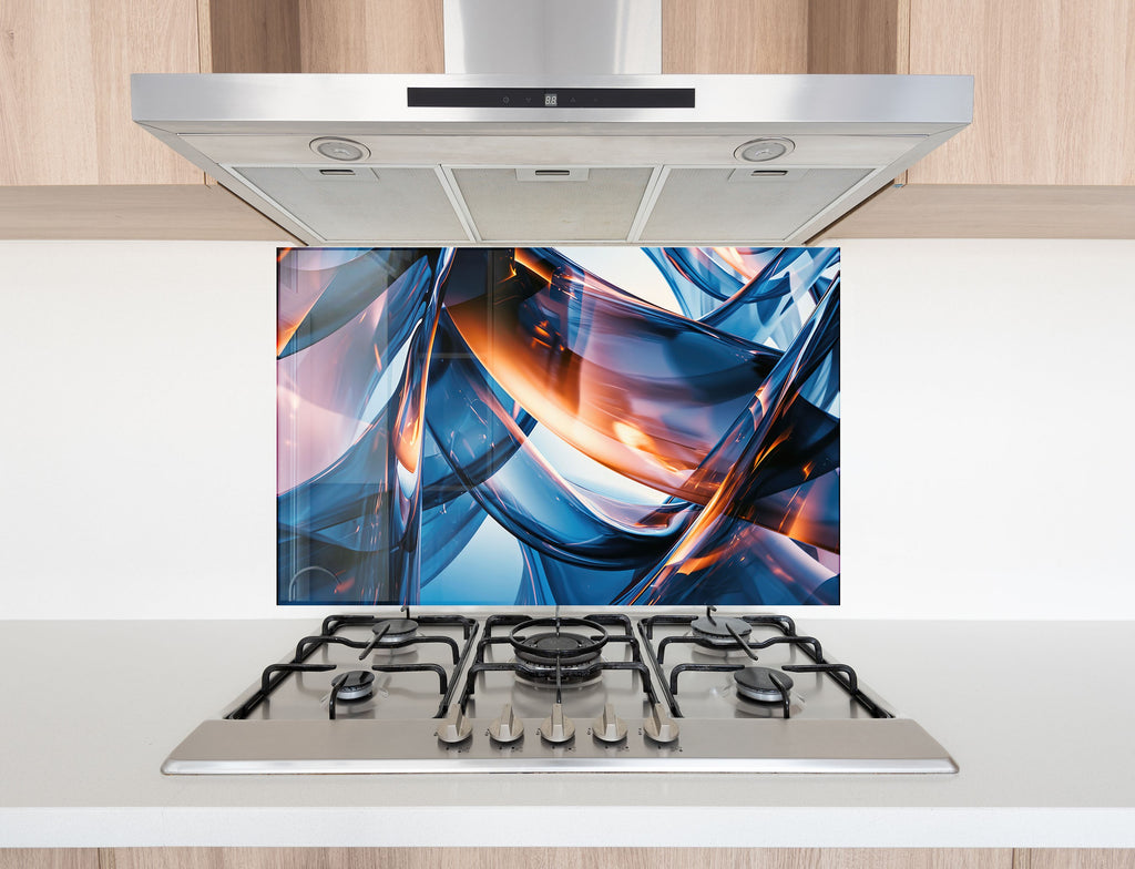 Blue Abstract Elegance – Glass Kitchen Backsplash-BacksplashArtworks