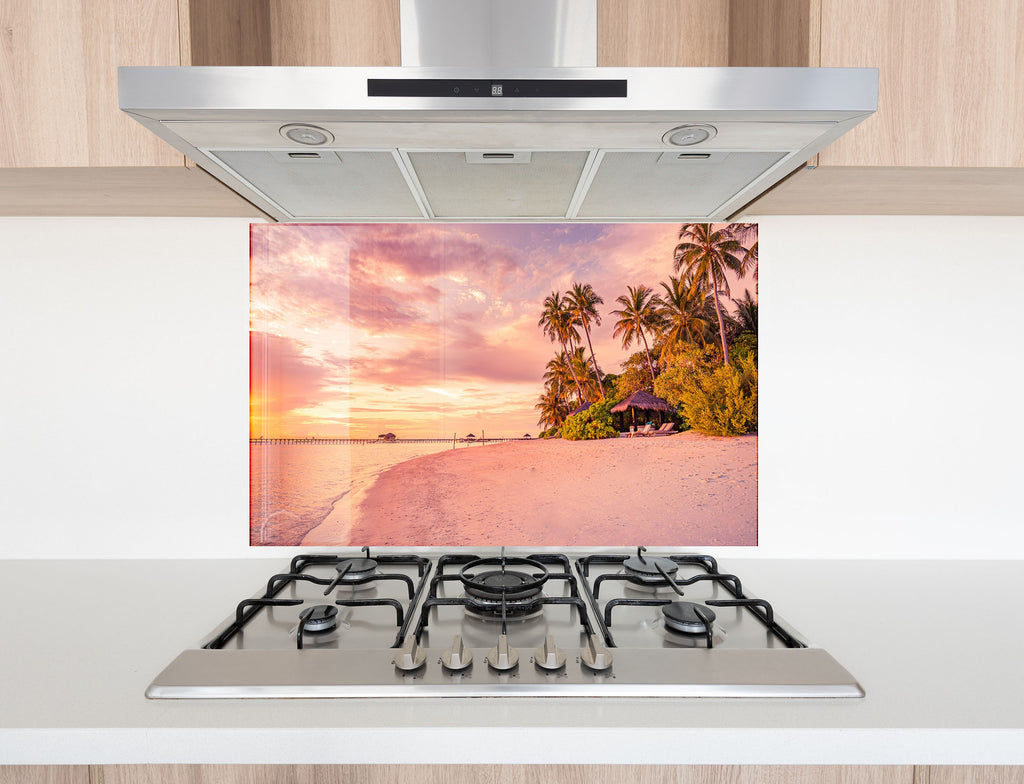 Tropical Paradise Beach Wall Art – Tempered Glass Kitchen Backsplash-BacksplashArtworks