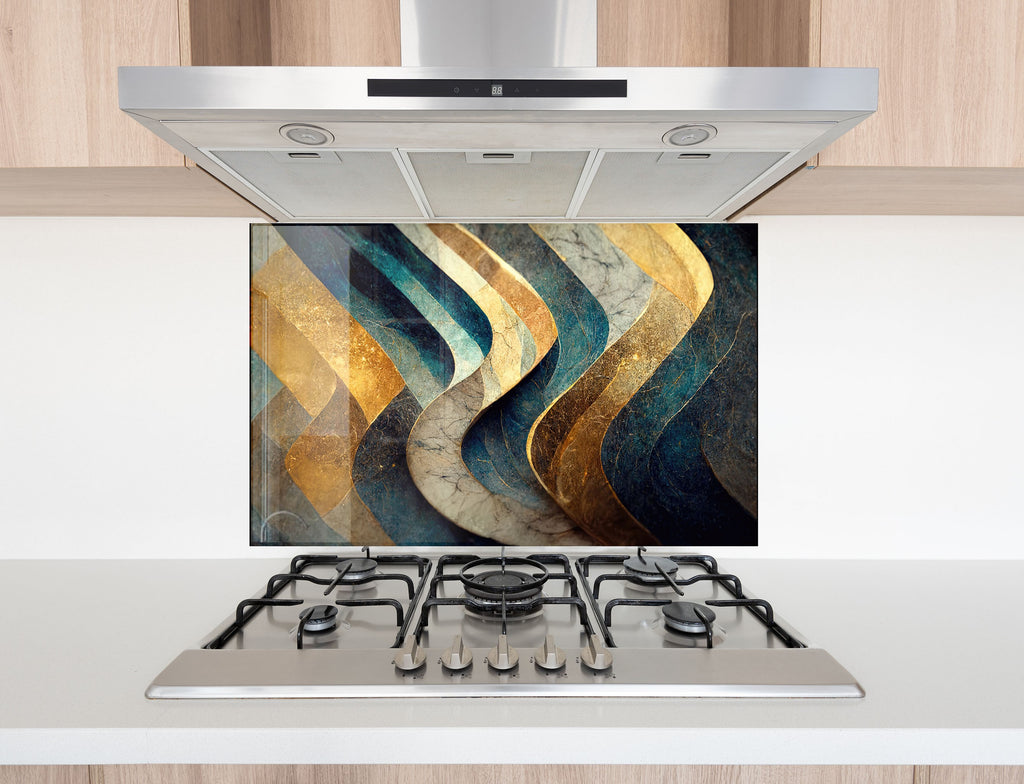 Elegant Navy & Gold - Glass Kitchen Backsplash-BacksplashArtworks
